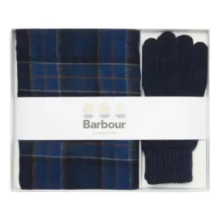 Barbour Mens Tartan Scarf and Glove Gift Set Midnight Tartan One Size