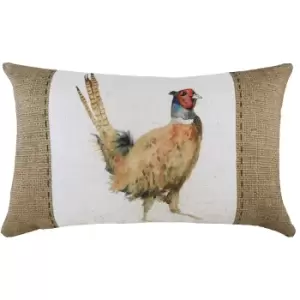 Evans Lichfield Hessian Pheasant Cushion Cover (30cm x 50cm) (White/Brown)