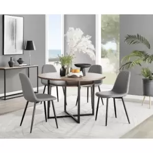 Furniturebox Adley Brown Wood 120cm Storage Dining Table & 4 Grey Corona Black Leg Faux Leather Chairs