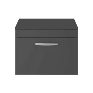 Nuie - Athena Gloss Grey 600mm Wall Hung Single Drawer Vanity Unit with Worktop - ATH077W - Grey