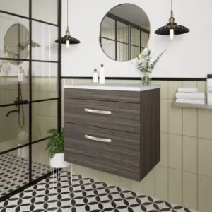 Nuie - Athena Wall Hung 2-Drawer Vanity Unit with Sparkling White Worktop 600mm Wide - Anthracite Woodgrain