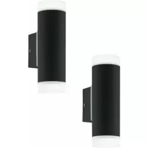 Loops - 2 pack IP44 Outdoor Wall Light Black Up & Down Light 2x 5W GU10 Porch Lamp