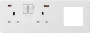 Screwless 13A 2G DP Socket with USB Fastcharge + 2G Modular Combination Plate - Matt White 230V IP20