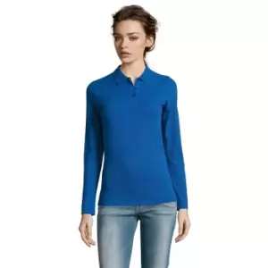 SOLS Womens/Ladies Perfect Long Sleeve Pique Polo Shirt (M) (Royal Blue)