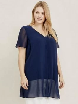 Evans Short Sleeve Split Front Top - Navy, Size 20, Women