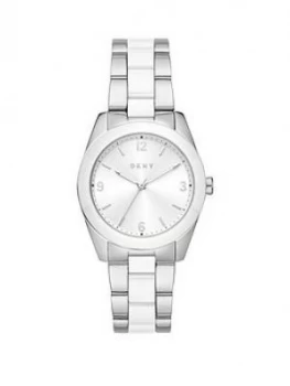 DKNY Nolita White Dial Ceramic & Stainless Steel Strap Watch, One Colour, Women