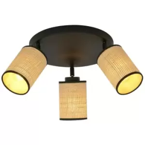 Emibig Yoga Black Ceiling Spotlight Clusters with Brown Fabric Shades, 3x E14