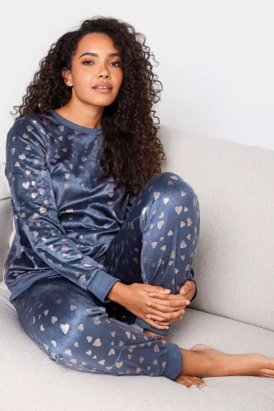 Foil Heart Print Fleece Pyjama Set