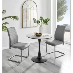 Furniturebox UK - Furniturebox Elina White Marble Effect Modern 80cm Round Dining Table & 2 Grey Lorenzo Faux Leather Chairs