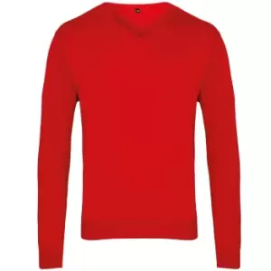 Premier Mens V-Neck Knitted Sweater (3XL) (Red)