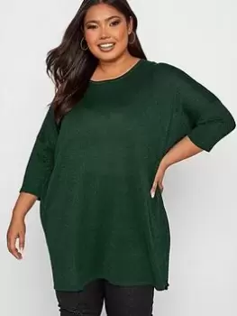 Yours Drop Shoulder Lurex Jumper - Green , Green, Size 18-20, Women