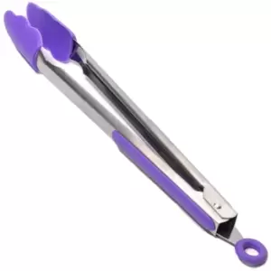 Silicone Kitchen Cooking Salad Serving bbq Tongs Stainless Steel Handle Utensil - Purple