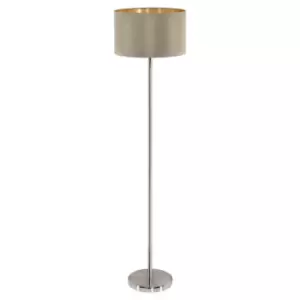 Floor Lamp Light Satin Nickel Shade Taupe Gold Fabric Pedal Switch Bulb E27