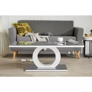 Furniturebox Giovani Rectangular White High Gloss Coffee Table with Grey Glass Top and Unique Halo Structural Plinth Base Design