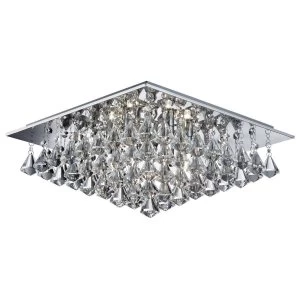 6 Light Square Ceiling Semi Flush Light Chrome with Pyramid Crystals, G9