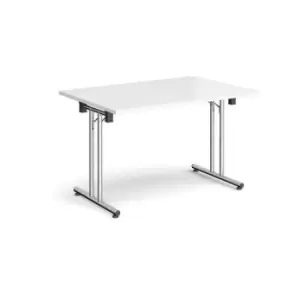 Rectangular folding leg table with chrome legs and straight foot rails 1200mm x 800mm - white