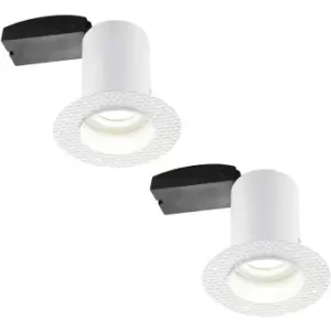 2 PACK Plaster-In Fire Rated Downlight - 50W GU10 Reflector LED - Trimless