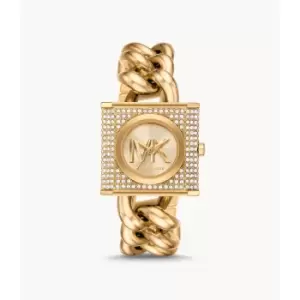 Michael Kors Womens Mk Chain Lock Three-Hand Gold-Tone Stainless Steel Watch - Gold