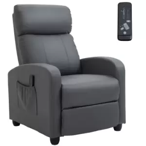 HOMCOM Recliner Sofa Chair PU Leather Massage Armcair w/ Footrest and Remote Control for Living Room, Bedroom, Home Theater, Grey