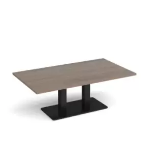 Eros rectangular coffee table with flat Black rectangular base and twin uprights 1400mm x 800mm - barcelona walnut