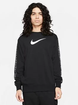 Nike Repeat Swoosh Fleece Crew Sweat - Black/White Size XL Men