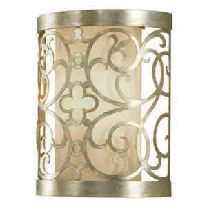 Loops - Wall Light Laser Cut Scrolls Ivory Linen Shade Silver Leaf Patina LED E14 60W