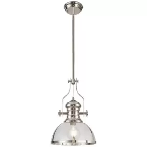 Luminosa Worcester Ceiling Pendant, E27, Polished Nickel With Round 30cm Polished Nickel, Clear Glass Shade