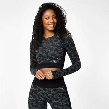 Everlast Seamless Camo Long Sleeve Crop Top - Black