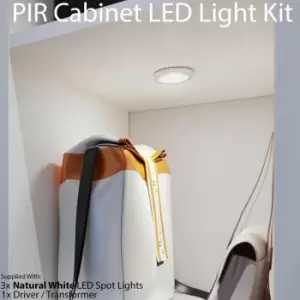 3x ALUMINIUM Ultra-Slim Round Under Cabinet Kitchen Light & Driver Kit - AUTO ON / OFF PIR - Natural White LED