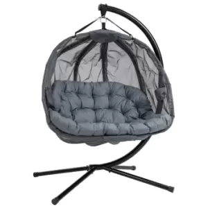 Outsunny Double Hanging Egg Chair 2 Seaters Swing Hammock With Cushion - Grey