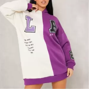 I Saw It First Spliced LA Graphic Print Hoodie Dress - Purple