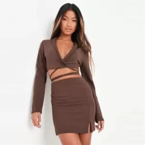 Missguided Tailored Wrap Tie Crop Blazer - Brown