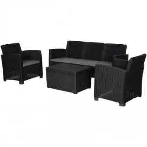 Outsunny 5-Seater Outdoor Garden PP Rattan Effect Furniture Set w/ Cushion Black