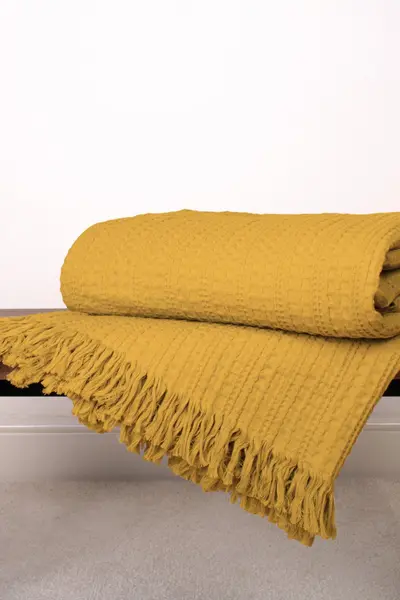 Appletree 'Elbury Waffle' 100% cotton Waffle Textured Bedspread Mustard