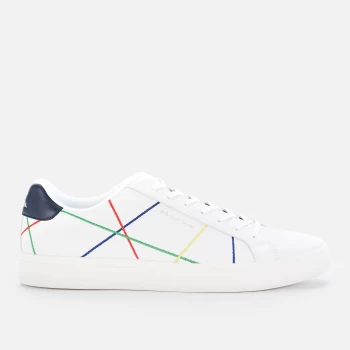 Paul Smith Mens Rex Leather Cupsole Trainers - White/Multi Abstract - UK 10