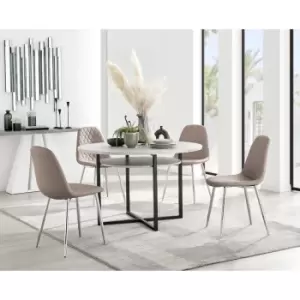 Furniturebox Adley Grey Concrete Effect 120cm Storage Dining Table & 4 Cappuccino Corona Faux Leather Dining Chairs with Silver Legs Diamond Stitch