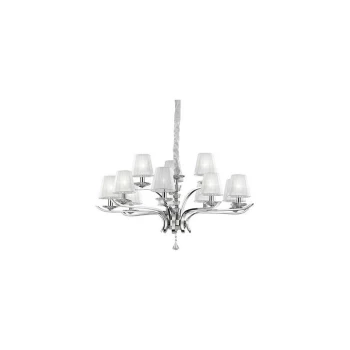 Ideal Lux Pegaso - 12 Light Crystal Multi Arm Chandelier Chrome, White Finish, E14