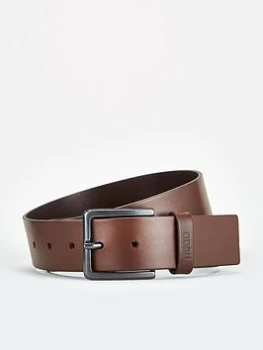 HUGO Gionio Leather Belt - Dark Brown, Size 95 Cms, Men