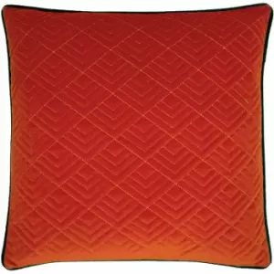 Furn Deco Geometric Gold Stitch Quilted Cushion Cover, Rust/Emerald, 50 x 50 Cm