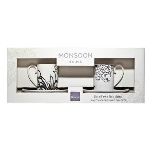 Monsoon Chrysanthemum Espresso Cup Saucer Set of 2