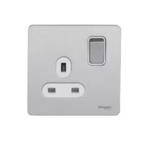 Schneider USFP 13A Double Pole 1G Switched Socket White Insert Stainless Steel - GU3410DWSS