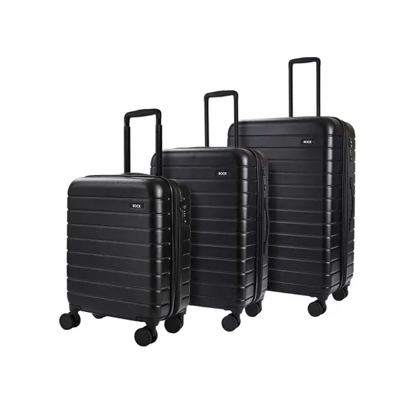 Rock Luggage Novo WR25201 8 Wheel Hardshell Black Suitcase 3Pcs Set