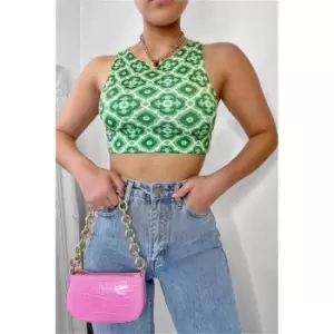 I Saw It First Green Tile Print Slinky Racer Crop Top Co-Ord - Green