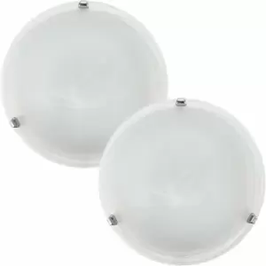 Loops - 2 pack Wall Flush Ceiling Light Colour Chrome Shade Glass Alabaster E27 2x60W