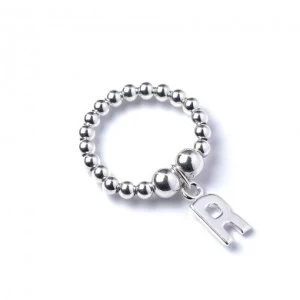 Initial R Charm with Sterling Silver Ball Bead Ring