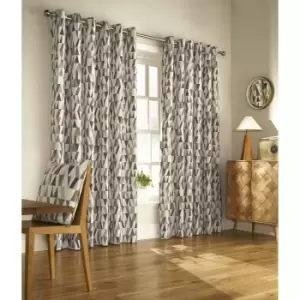 Furn Reno Ringtop Geometric Eyelet Curtains (168cm x 183cm) (Charcoal/Gold)