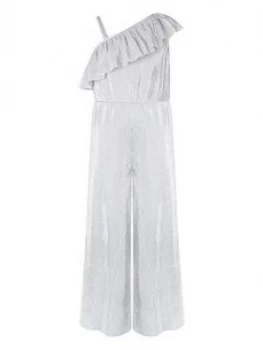 Monsoon Girls Cassandra Silver One Shoulder Jumpsuit - Silver, Size 7-8 Years, Women