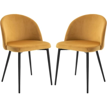 Homcom - Set of 2 Velvet Look Bucket Chairs Modern Dining Seats Metal Legs Camel