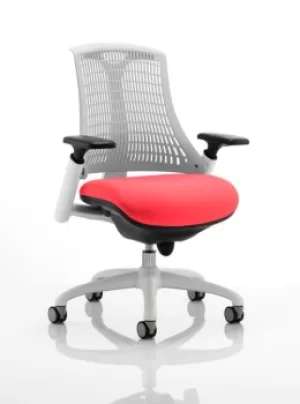 Flex Task Operator Chair White Frame White Back Bespoke Colour Seat Post Box Red