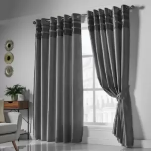 Isabella Rose Denver Lined Eyelet Curtains - Charcoal - 167cm (66") X 229cm (90") TJ Hughes